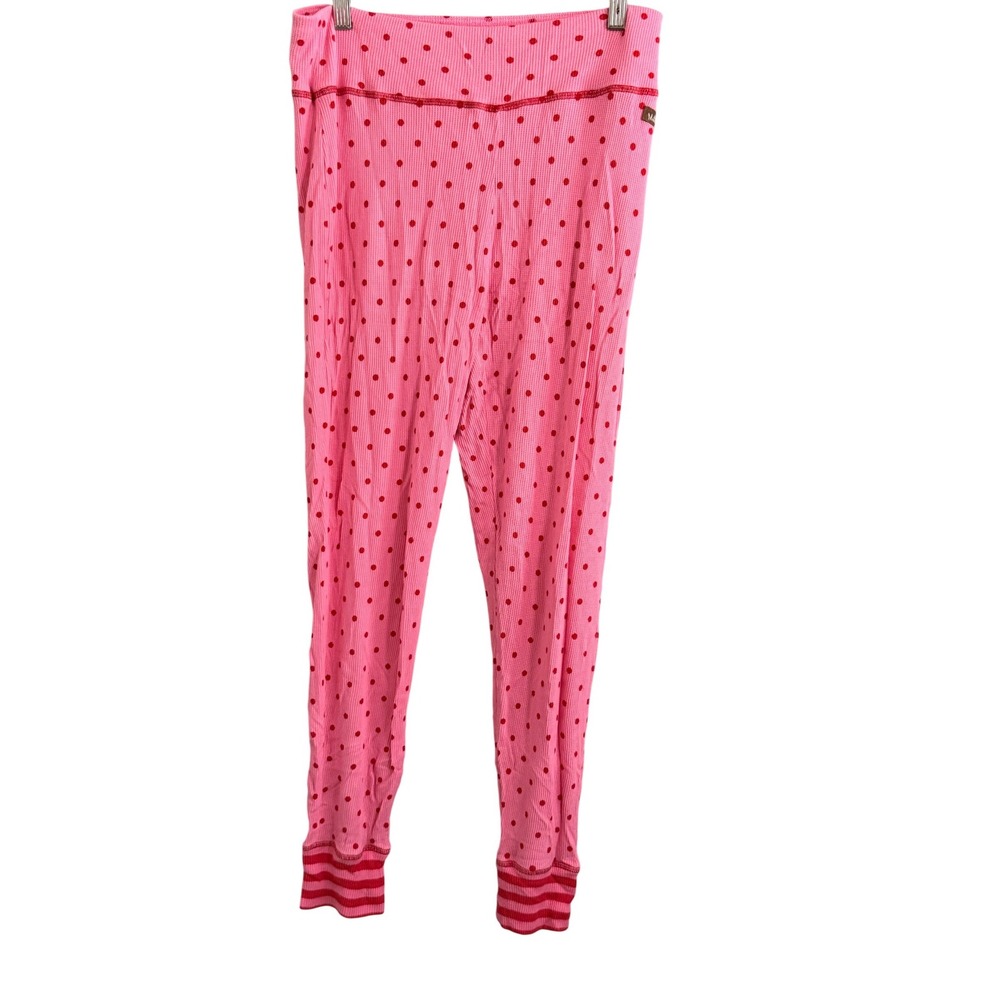 Matilda Jane Pajama Leggings Womens XL Pink Red Polka Dot Thermal Waffle Knit